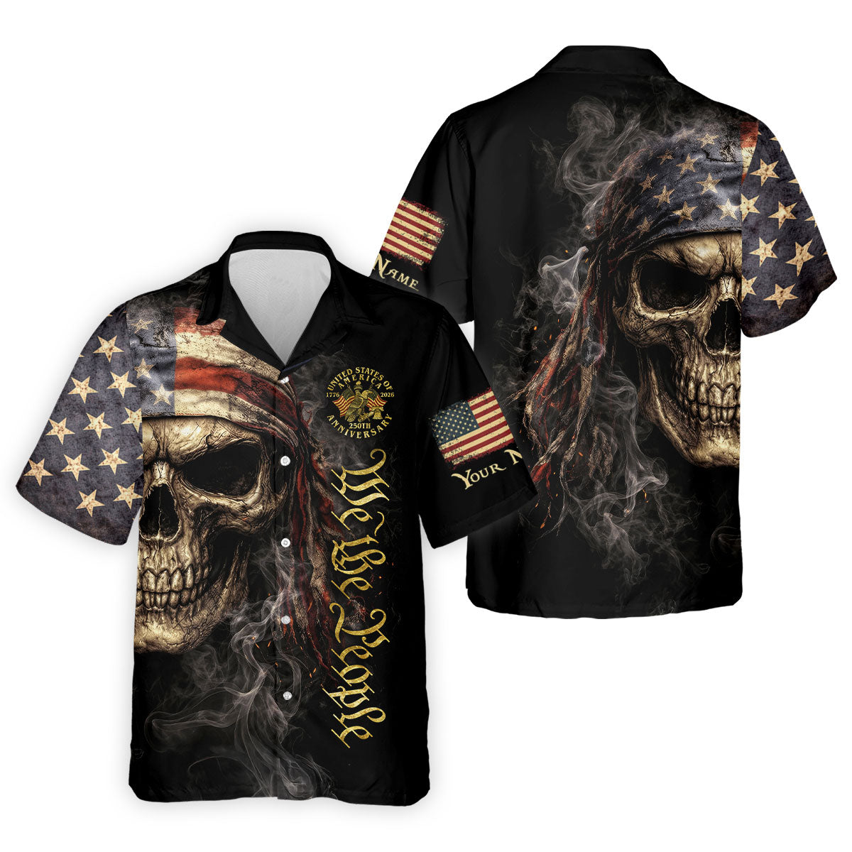 USA 250th Anniversary We The People Patriotic Skull Golf Shirt, 4th Of July Golf Shirts For Men