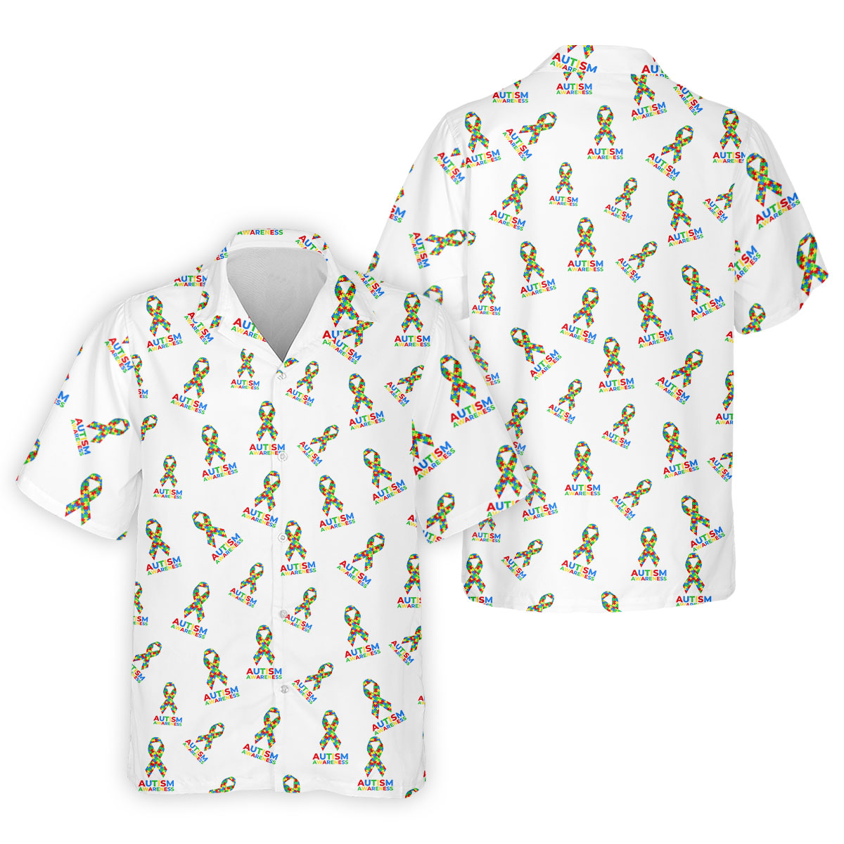 Autism Awareness Colors Autism Ribbon White Golf Shirt, Golf Tops For Men, Golf Shirts For Men