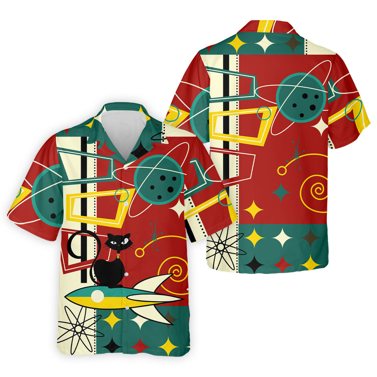 Geometric Abstraction Atomic Cat Hawaiian Golf Shirt, Retro Golf Shirt, Polo Shirts For Men