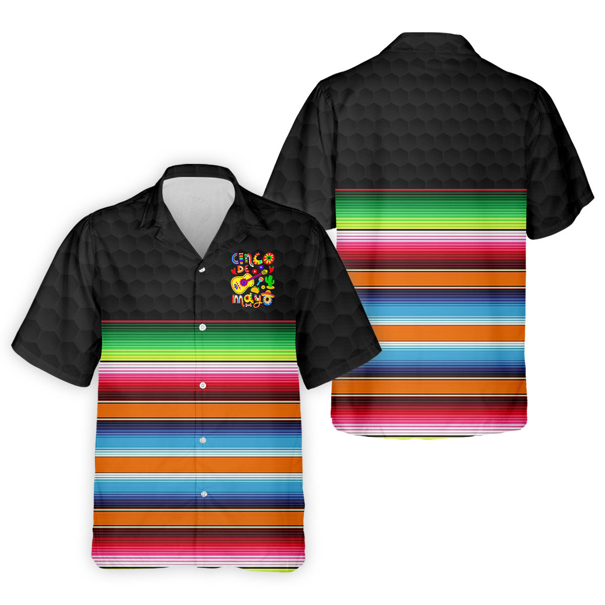 Mexican Sarape Golf Ball Pattern Cinco De Mayo Celebration Fiesta Themed Golf Shirts For Men