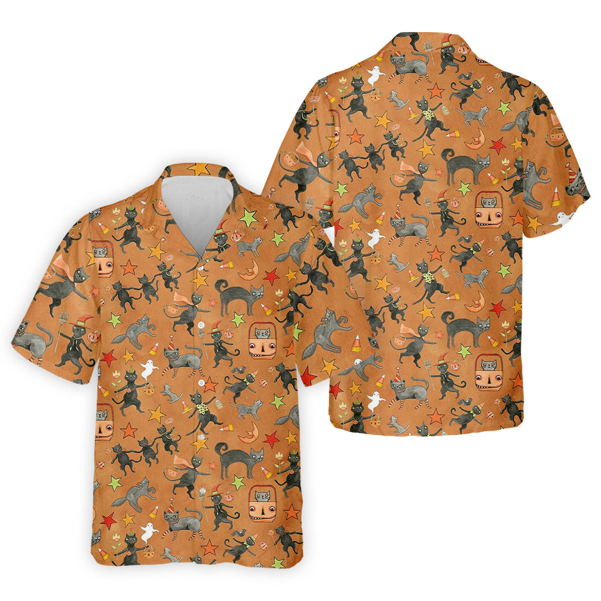 Vintage Black Cat Halloween Pattern Polo Shirt, Mens Golf Polo, Golf Apparel For Men