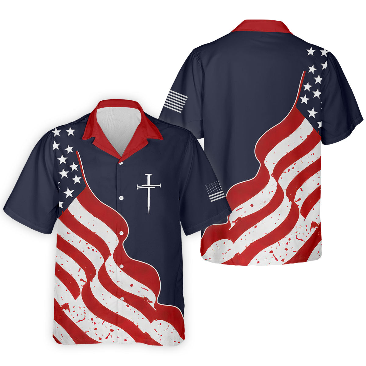 Faith Cross America 250th Anniversary 4th Of July Shirt, Patriotic Navy Golf Shirts For Men