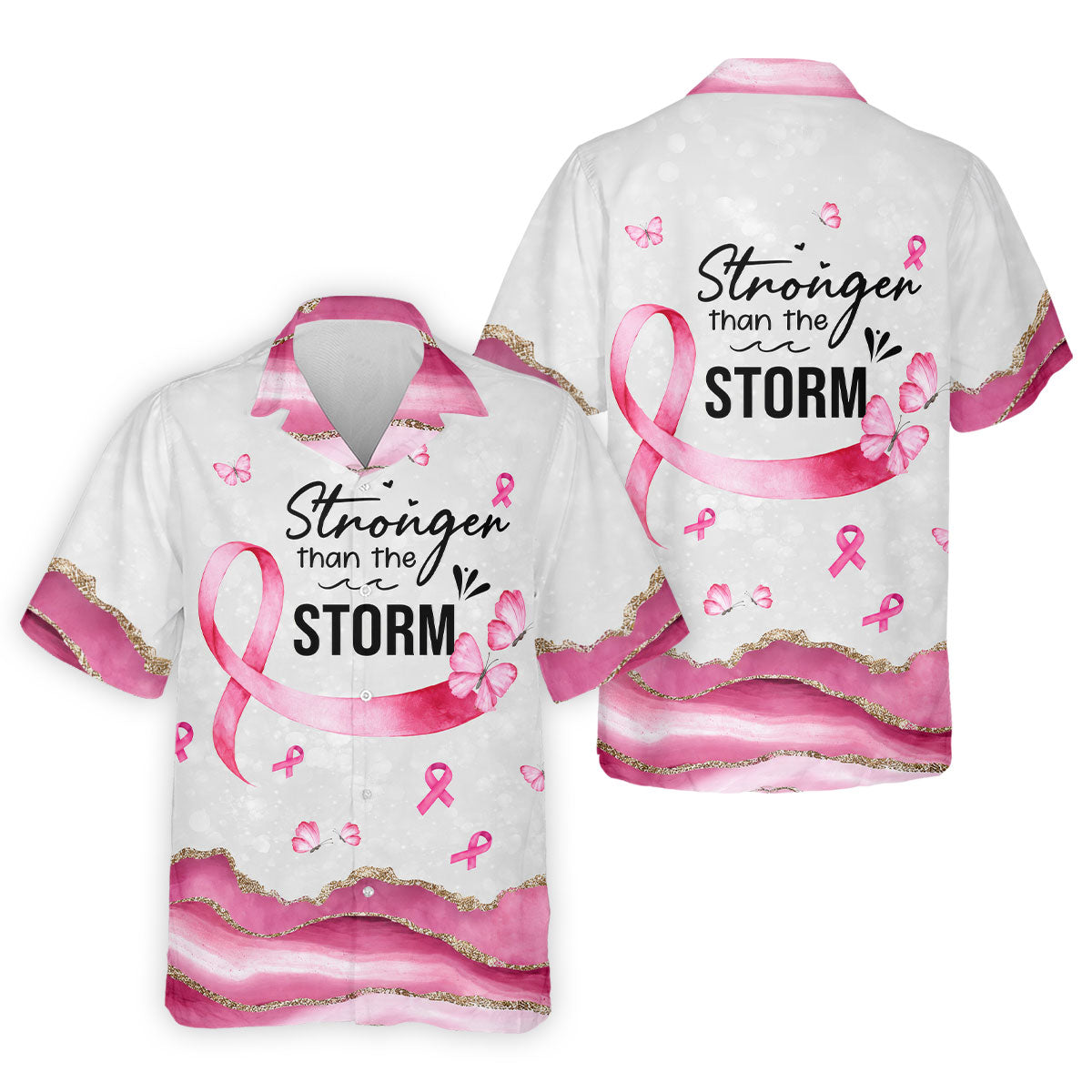 Stronger Than The Storm Breast Cancer Polo Shirt, Men's Golf Shirt, Printed Golf Shirts