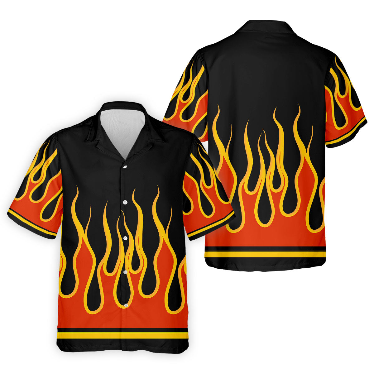 Black Orange Yellow Flame Sleeve Golf Shirt, Mens Golf Polo, Printed Golf Shirts
