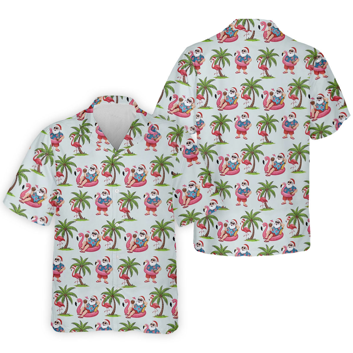 Tropical Santa Flamingo Beach Golf Polo, Christmas Golf Shirt, Golf Apparel For Men