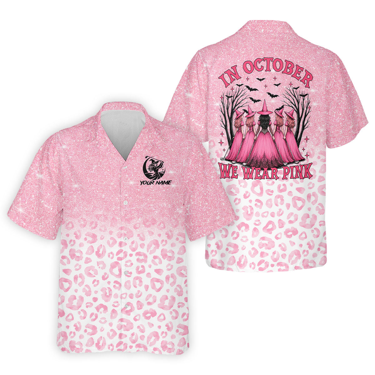 Custom Name In October We Wear Pink Halloween Golf Shirt, Men's Golf Shirt, Hawaiian Golf Shirt
