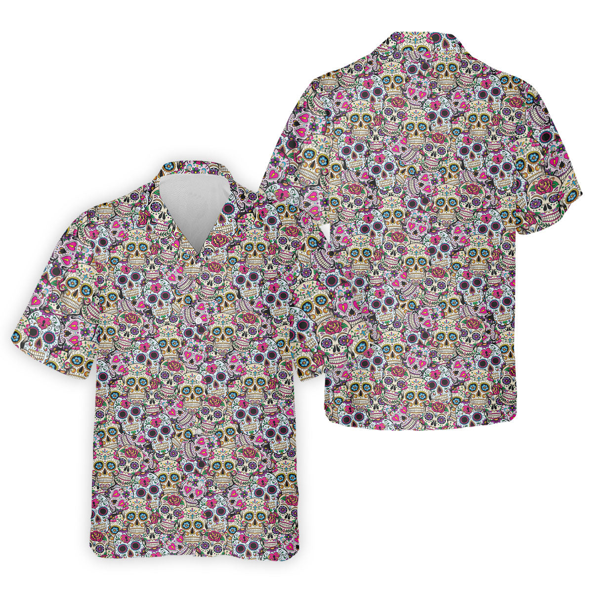 Colorful Sugar Skull Floral Golf Polo Shirt, Hawaiian Golf Shirt, Golf Polo Shirts For Men