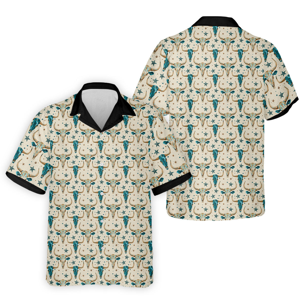 Cow Skulls Turquoise And Beige Western Theme Golf Tops For Men, Polo Shirts For Men, Golf Shirts For Men