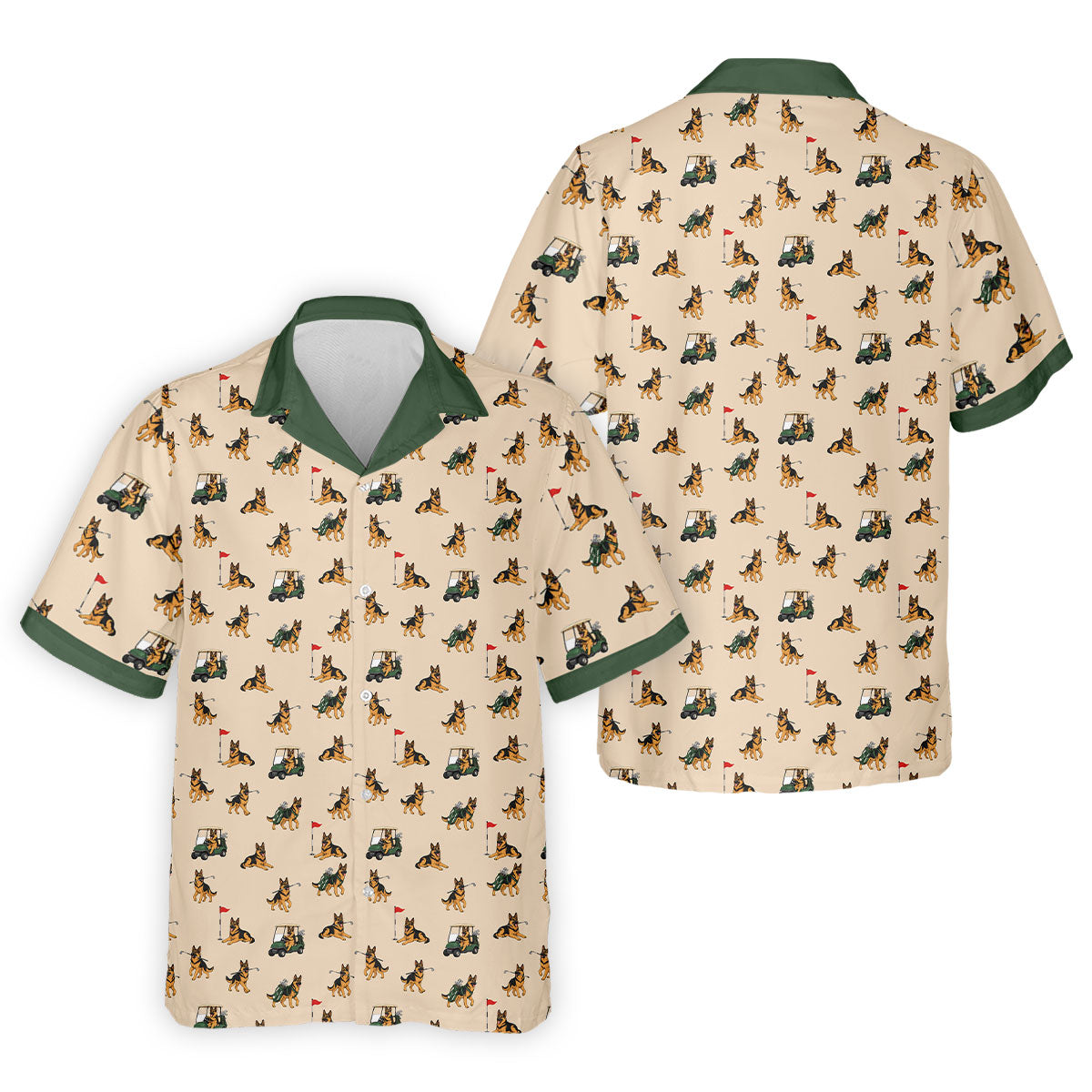 German Shepherd Golf Pattern Polo Shirt, Golf Shirts For Men, Mens Golf Apparel