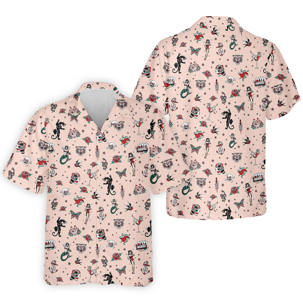 Vintage Tattoo Flash Icon Golf Polo Shirt, Golf Polo Shirts For Men, Mens Golf Apparel