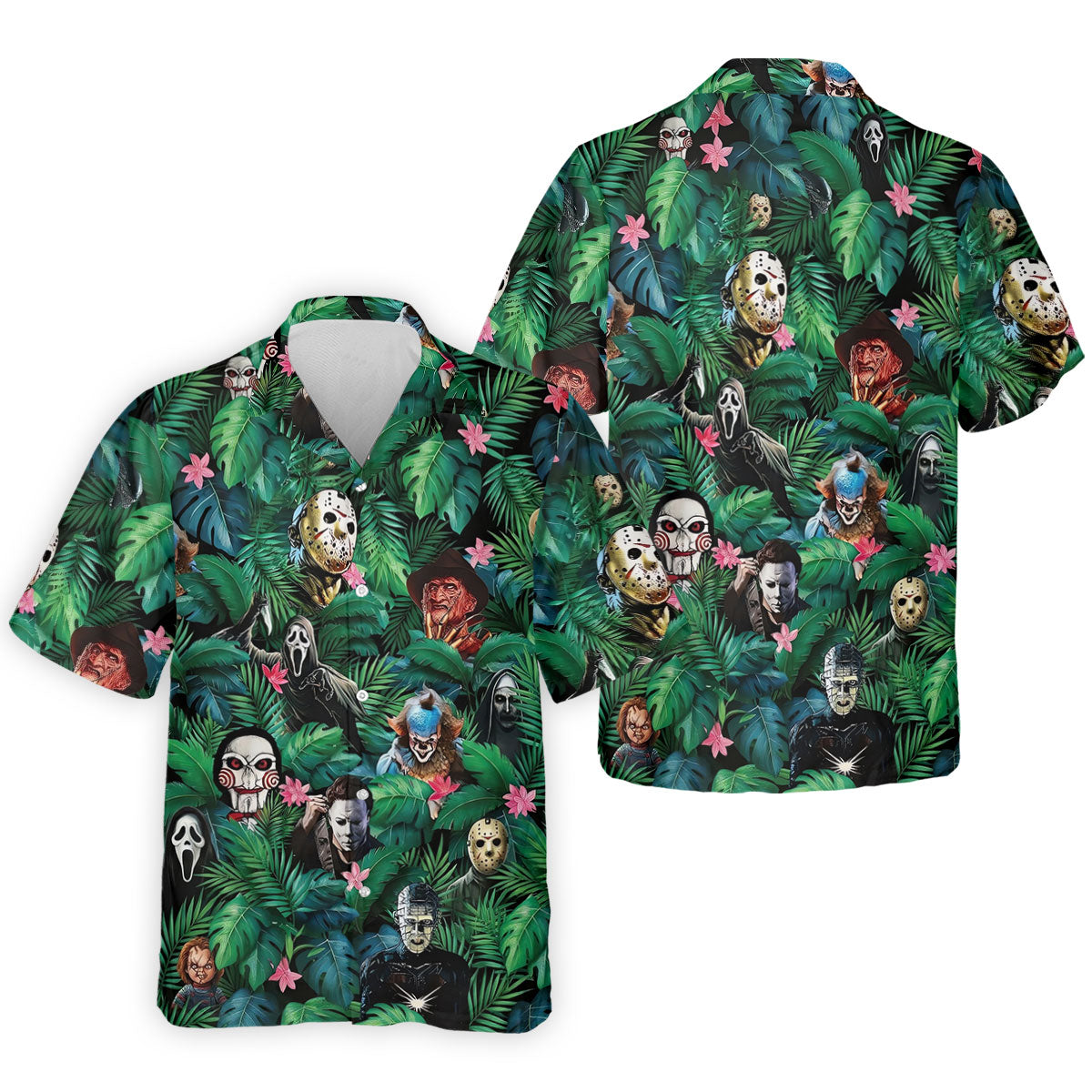 Tropical Horror Character Pattern Golf Polo Shirt, Mens Golf Shirts, Hawaiian Golf Shirt