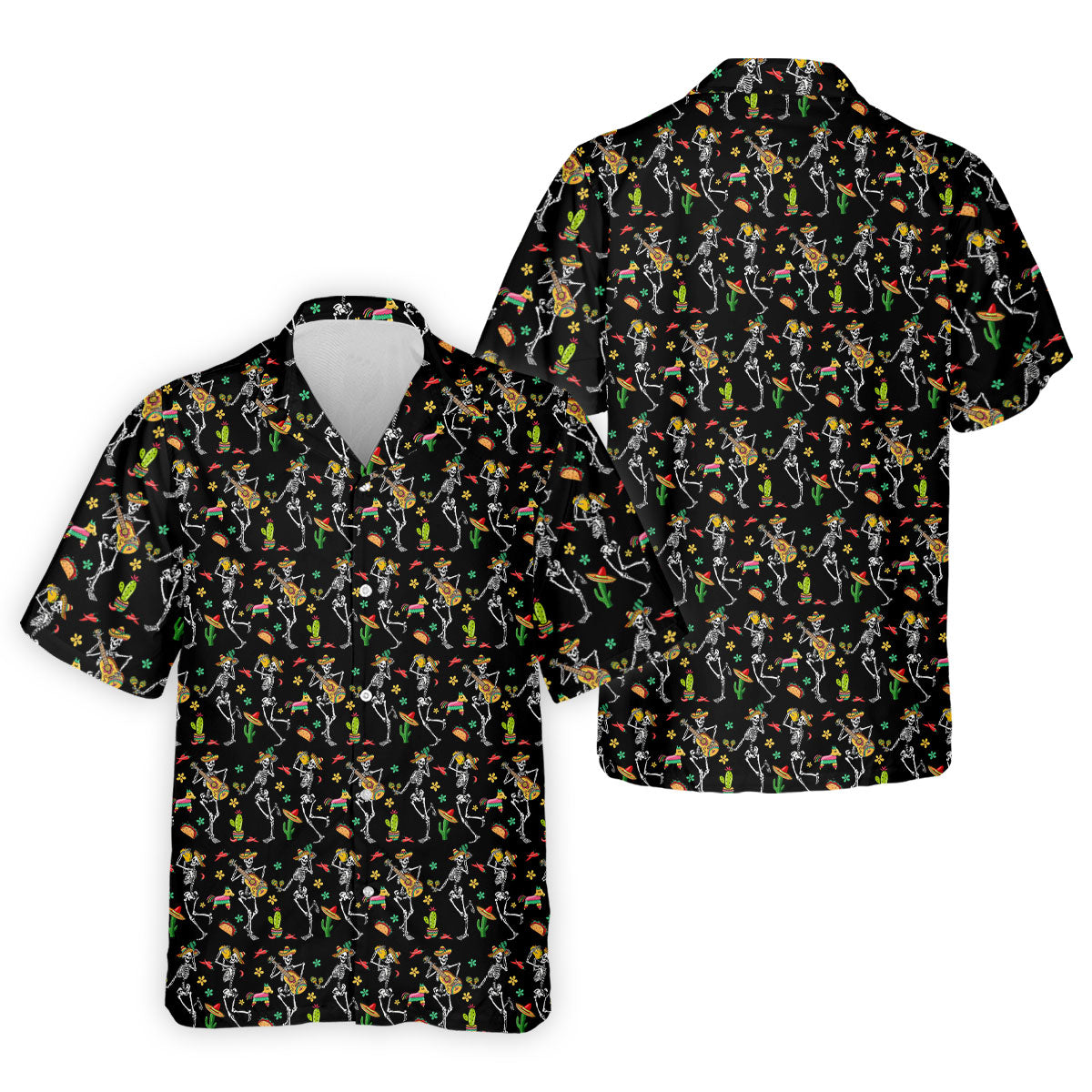 Dia De Muertos Skeletons Cinco De Mayo Celebration Fiesta Themed Black Golf Shirts For Men