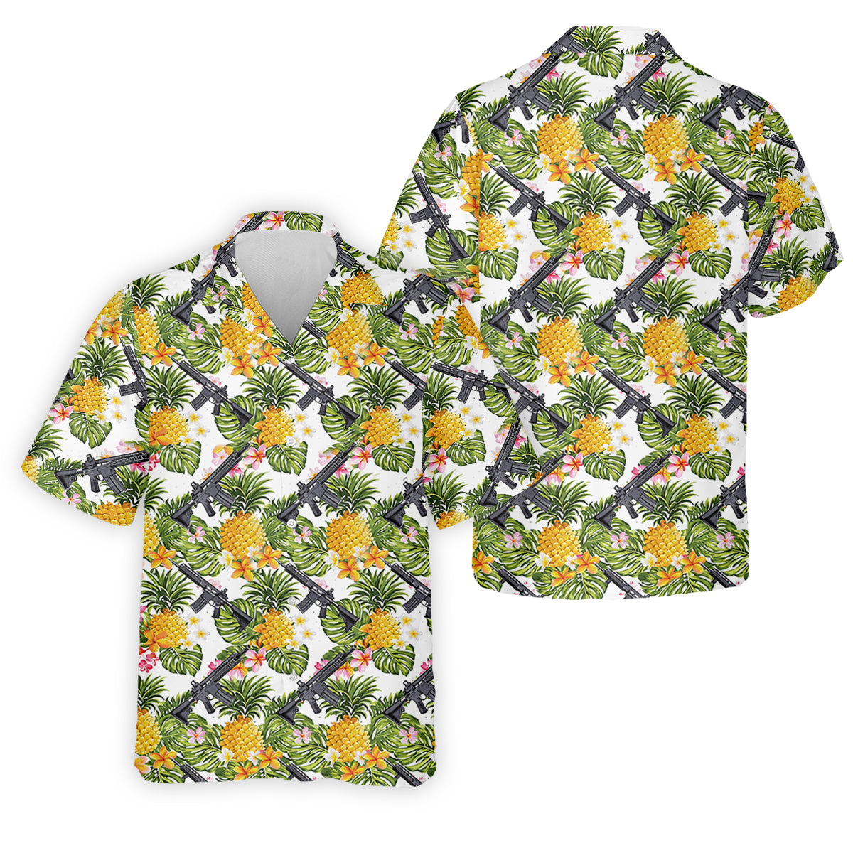 Tropical Pineapple Rifle Hawaiian Golf Shirt Pattern, Hawaiian Golf Shirt, Golf Apparel For Men