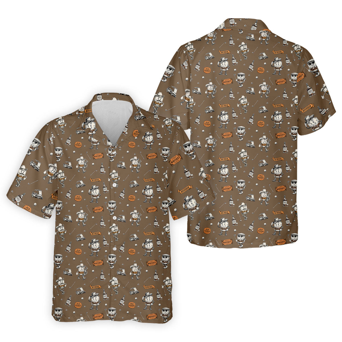 Funny Bourbon Whiskey Golf Pattern Polo Shirt, Men's Golf Apparel, Novelty Golf Shirts For Men