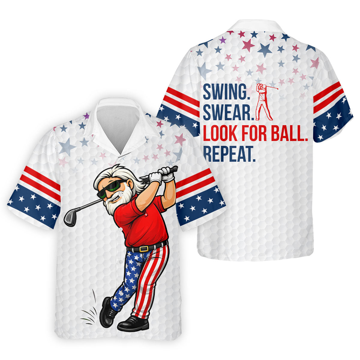 Swing Swear Look For Ball Repeat 250 Years Patriotic 4th Of July Funny Golf Shirts For Men