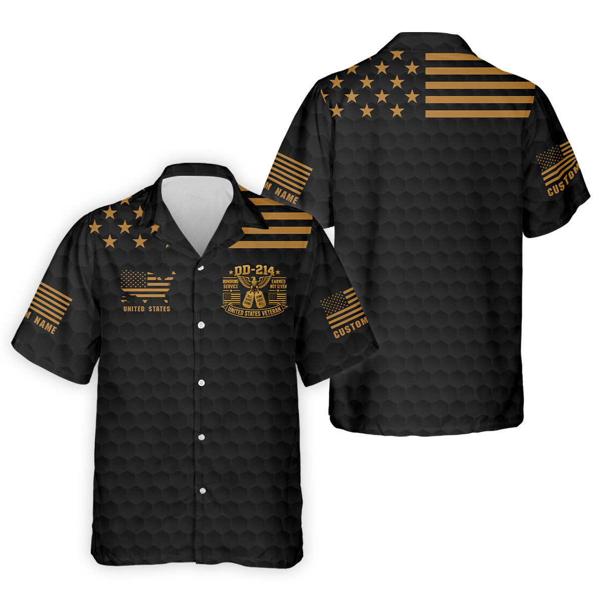 Custom Name Black Gold DD-214 Golf Polo Shirt, Veterans Day Shirt, Mens Golf Shirts