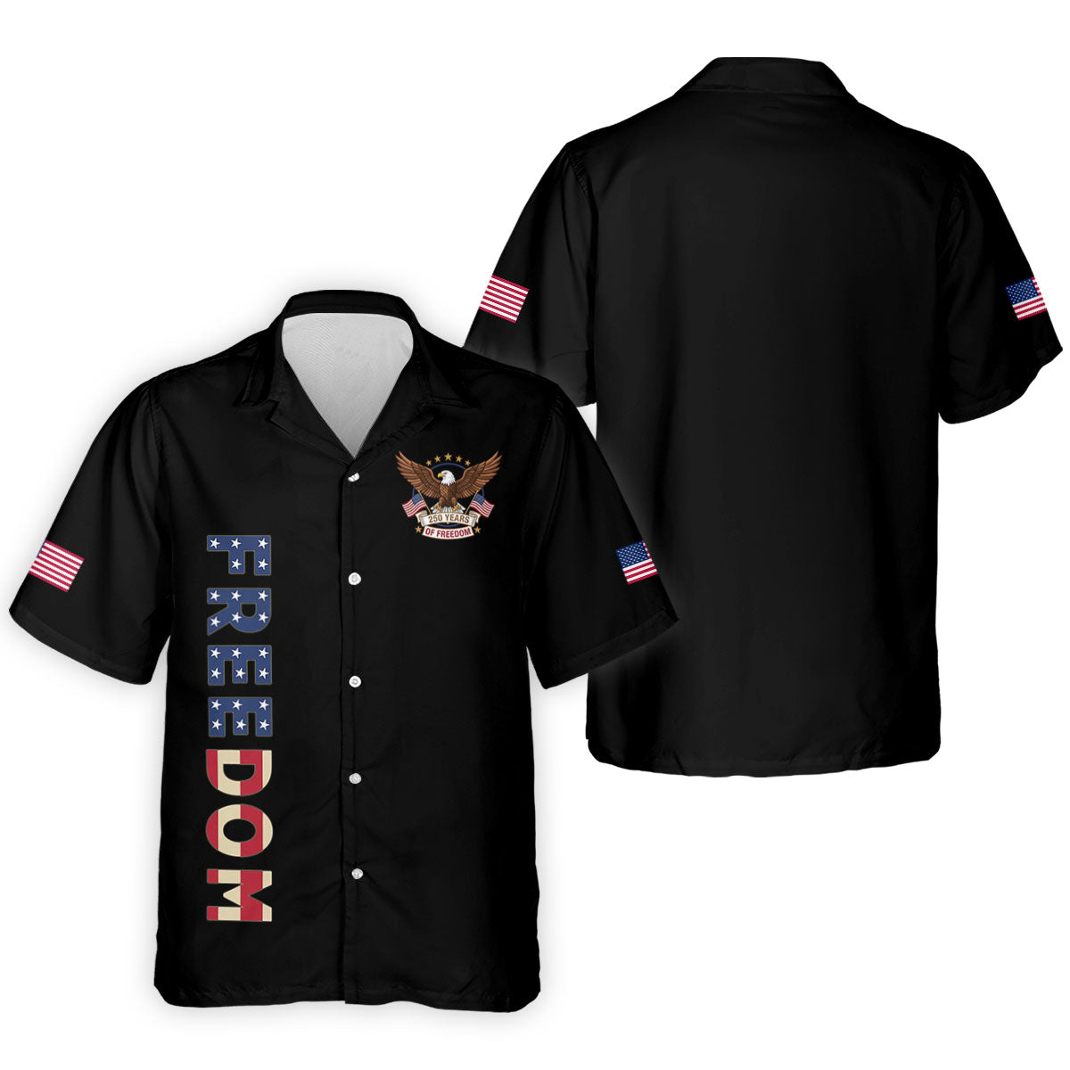 250 Years Of Freedom US Flag Logo Black Golf Shirt, Patriotic 4th Of July Golf Shirts For Men