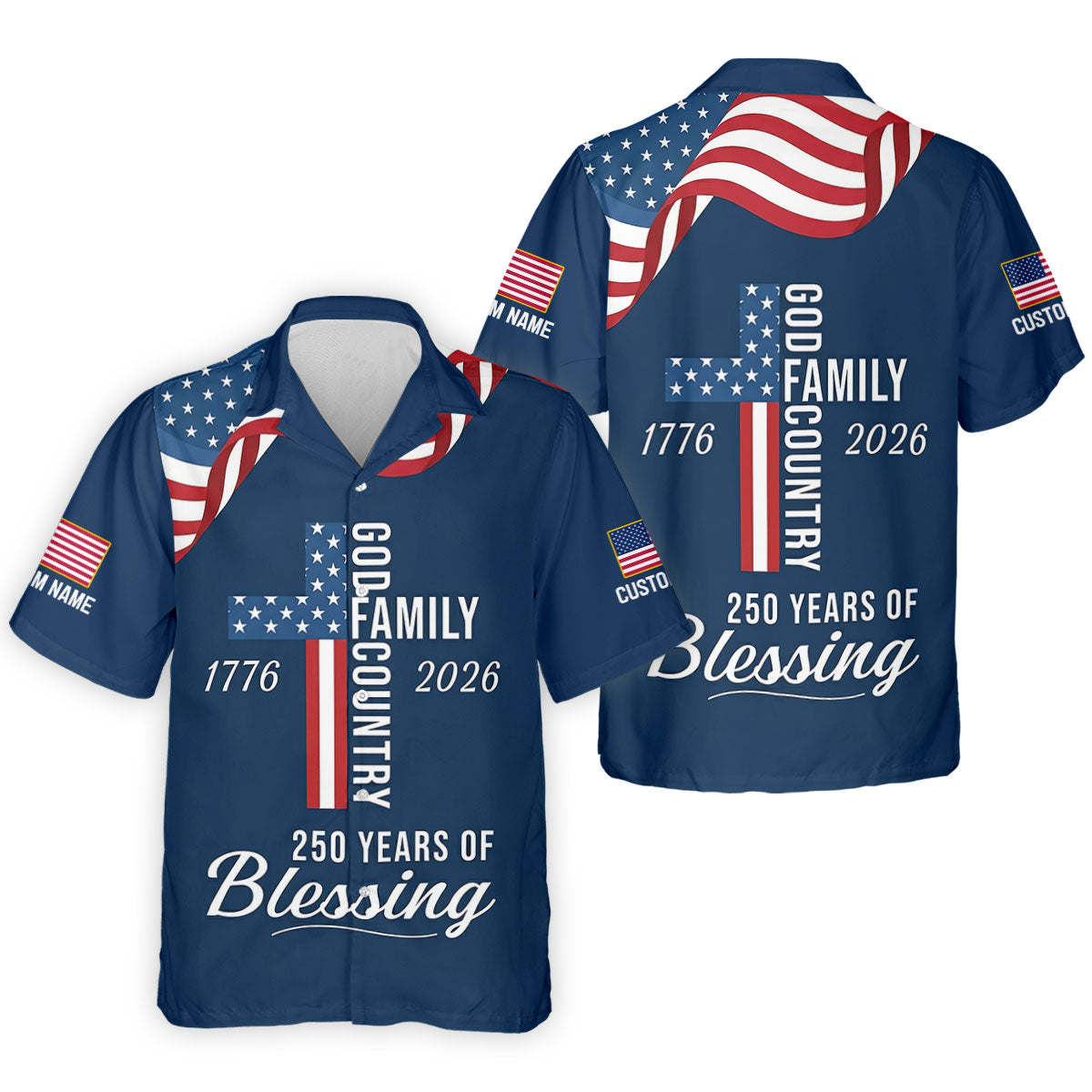 God Family Country Faith Cross 250 Years Of Blessing US Flag Golf Shirt, Golf Shirts For Men