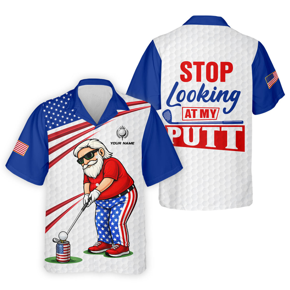 Stop Looking At My Putt Golf Ball Pattern 250 Years Patriotic 4th Of July Golf Shirts For Men