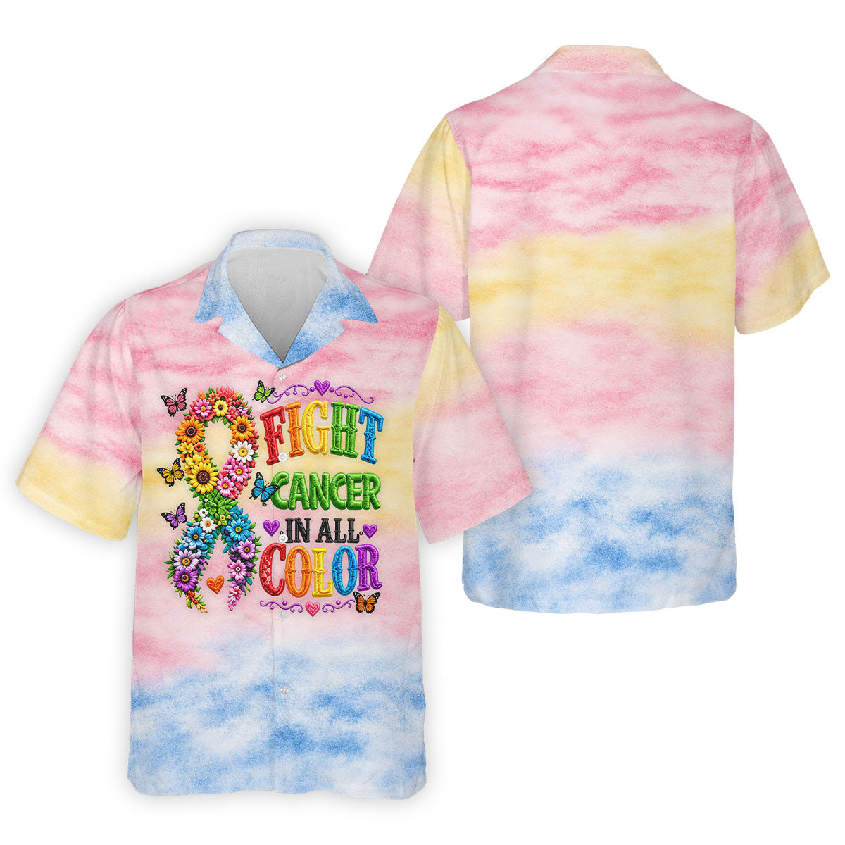 Fight Cancer In All Color Floral Ribbon Polo Shirt, Mens Golf Polo, Printed Golf Shirts