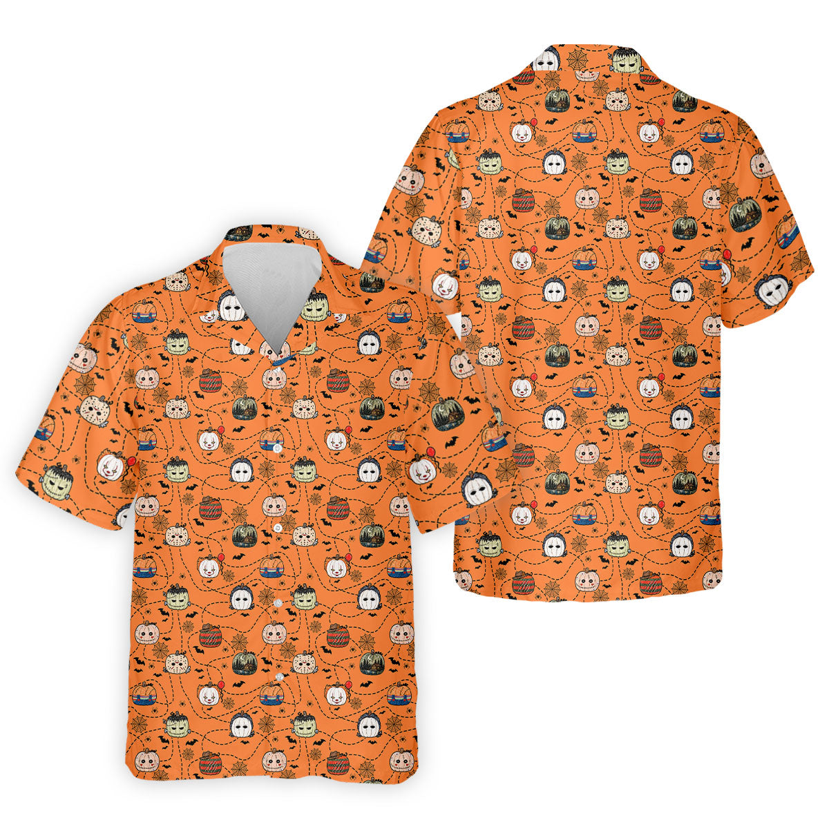 Orange Horror Character Pumpkin Pattern Golf Polo Shirt, Printed Golf Shirts, Mens Golf Polo