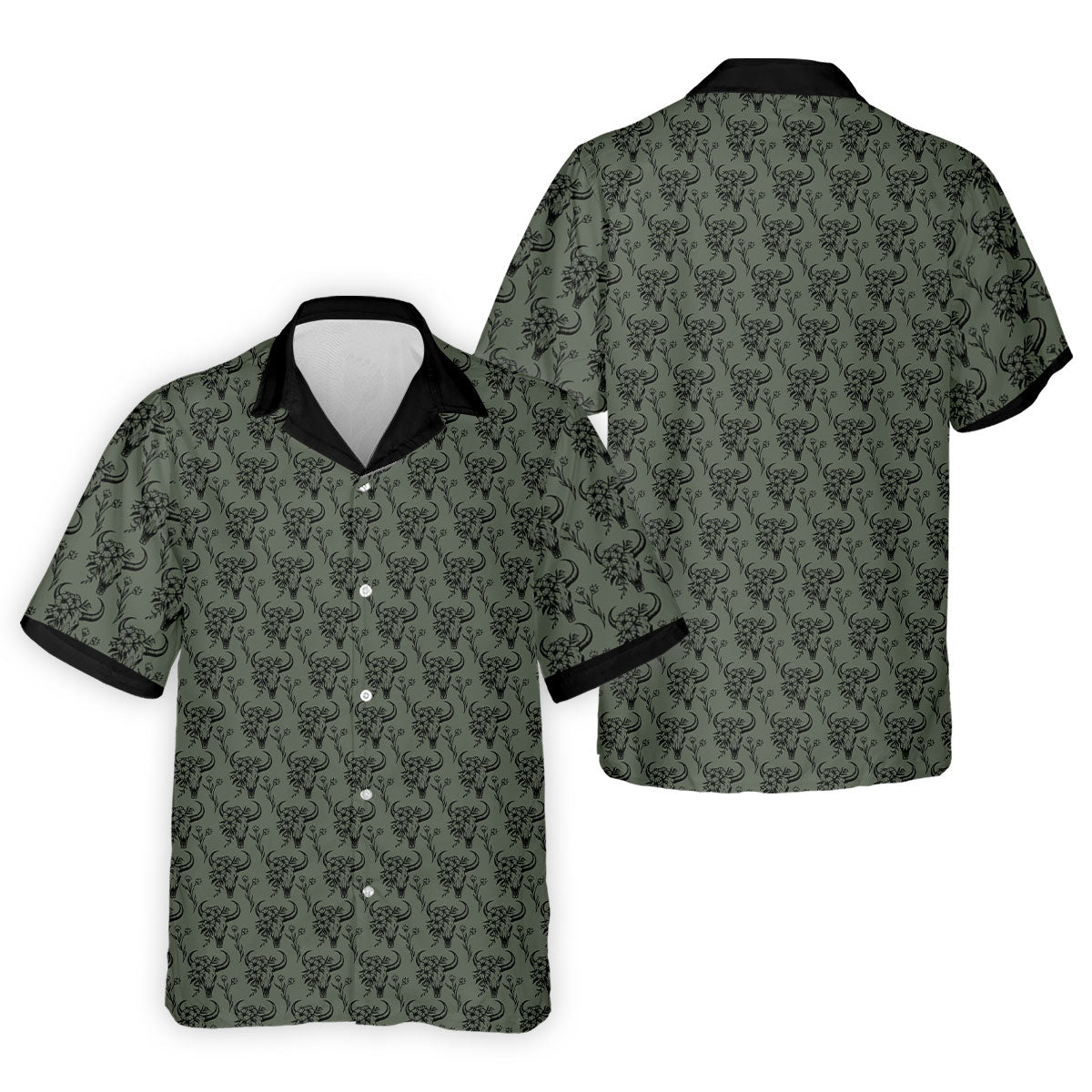 Cow Skull With Flowers Western Theme Forest Green Golf Tops For Men, Polo Shirts For Men, Golf Shirts For Men