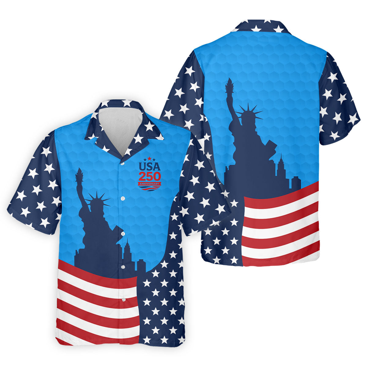 USA 250 Anniversary Statue Of Liberty Blue Golf Shirt, Patriotic Golf Shirt, 4th Of July Golf Shirts For Men
