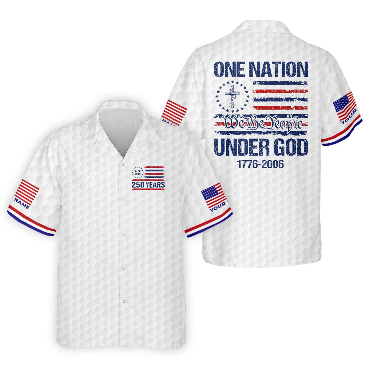 One Nation Under God We The People White Golf Shirt, 250 Years 4th Of July Golf Shirts For Men