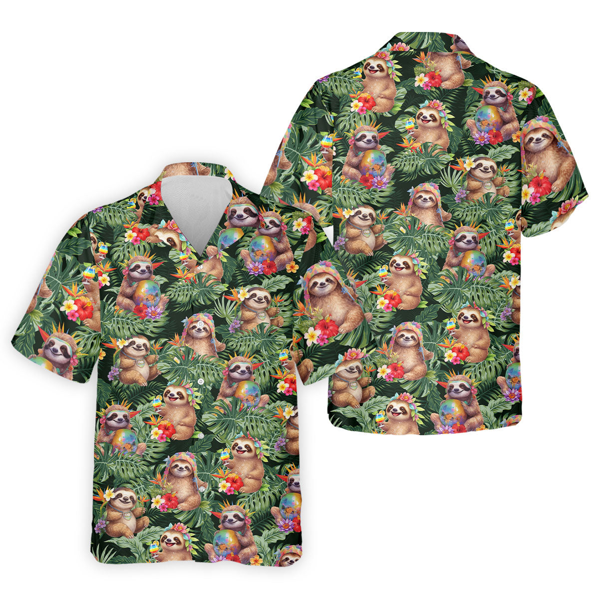 Funny Sloth Hawaiian Summer Golf Tops For Men, Hawaiian Golf Shirts, Polo Shirts For Men