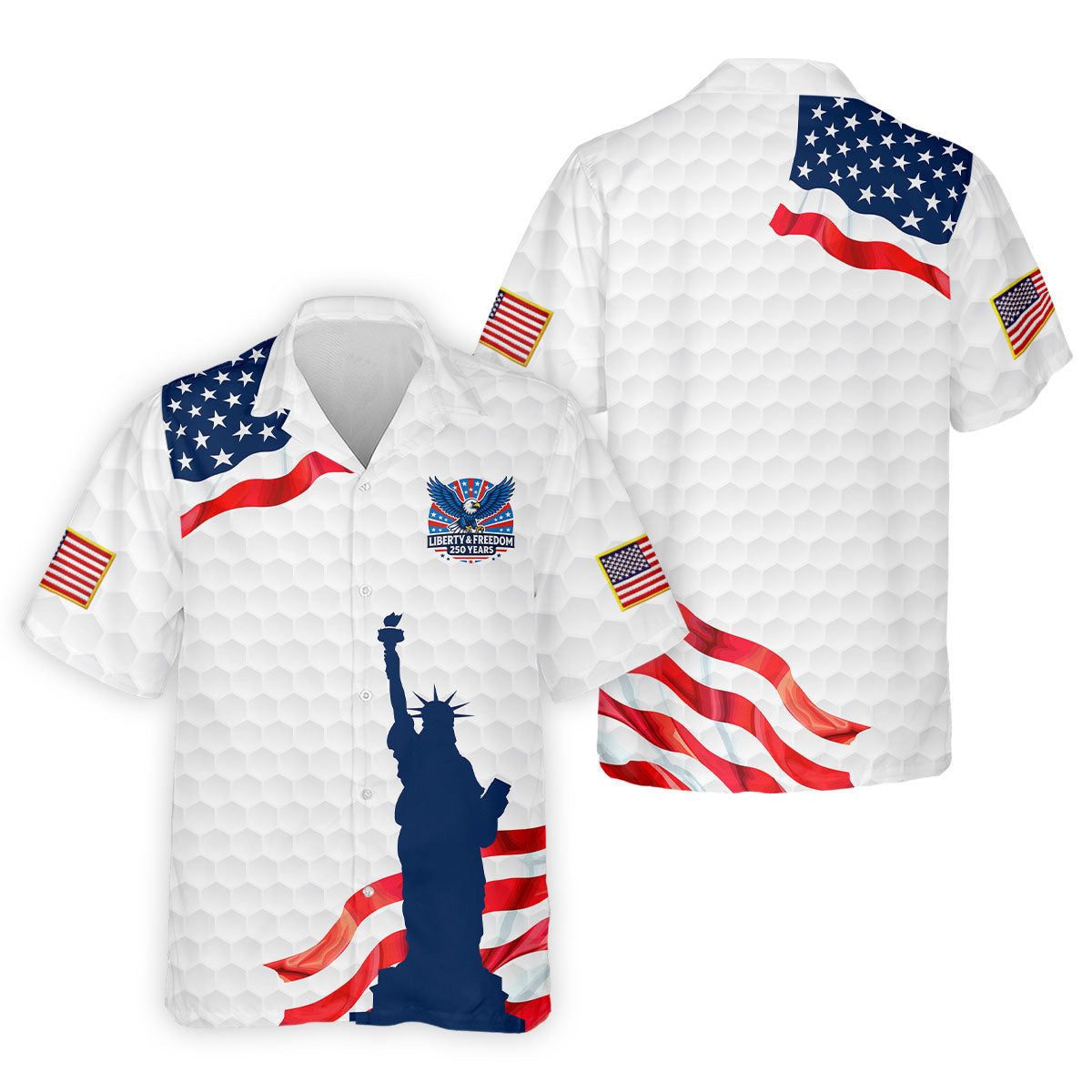 Liberty And Freedom 250 Years Golf Ball Pattern Patriotic Golf Shirt, 4th Of July Polo Shirts For Men