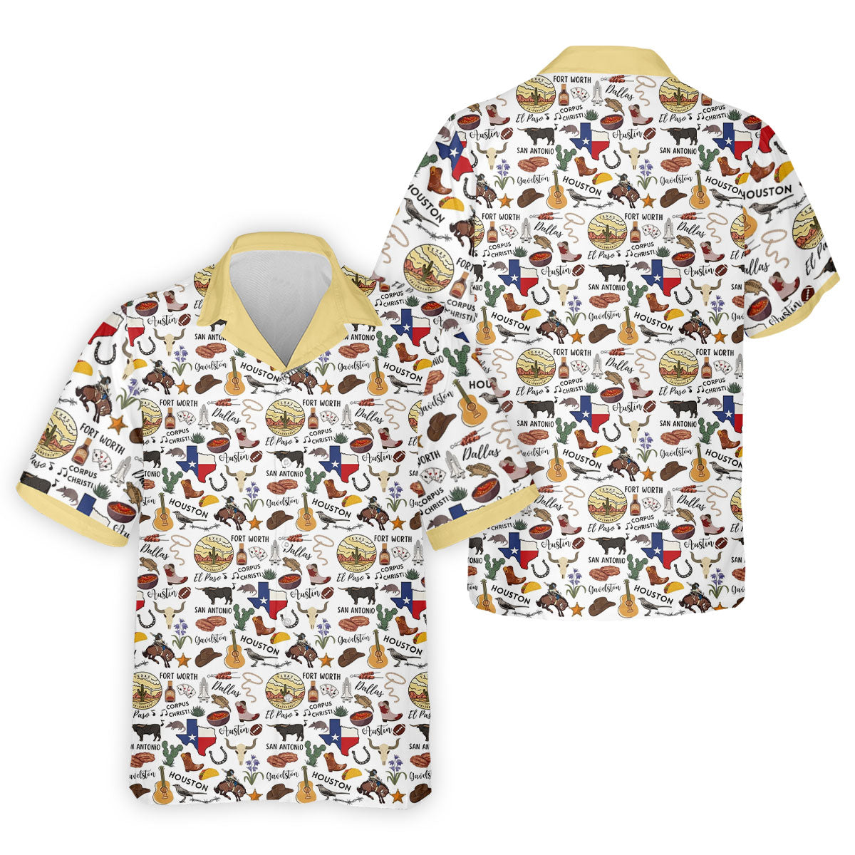 Texas Symbols Western Theme Doodle Style Golf Tops For Men, Polo Shirts For Men, Golf Shirts For Men