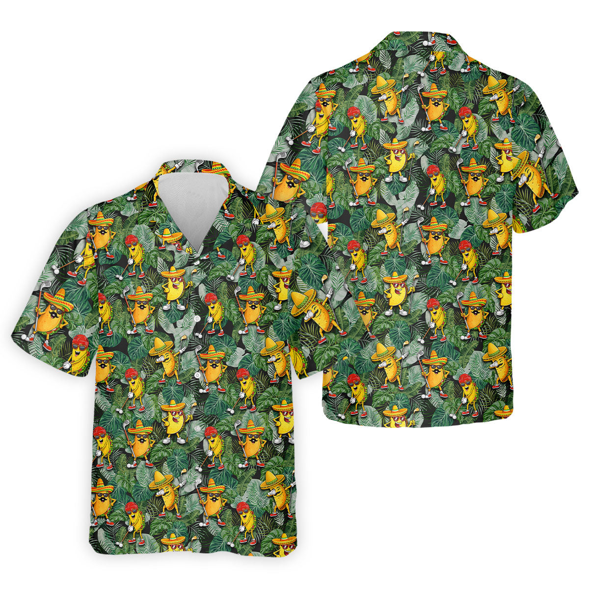 Funny Taco Golf Pose Tropical Men's Polo Shirt, Cinco De Mayo Fiesta Golf Shirt, Golf Shirts For Men