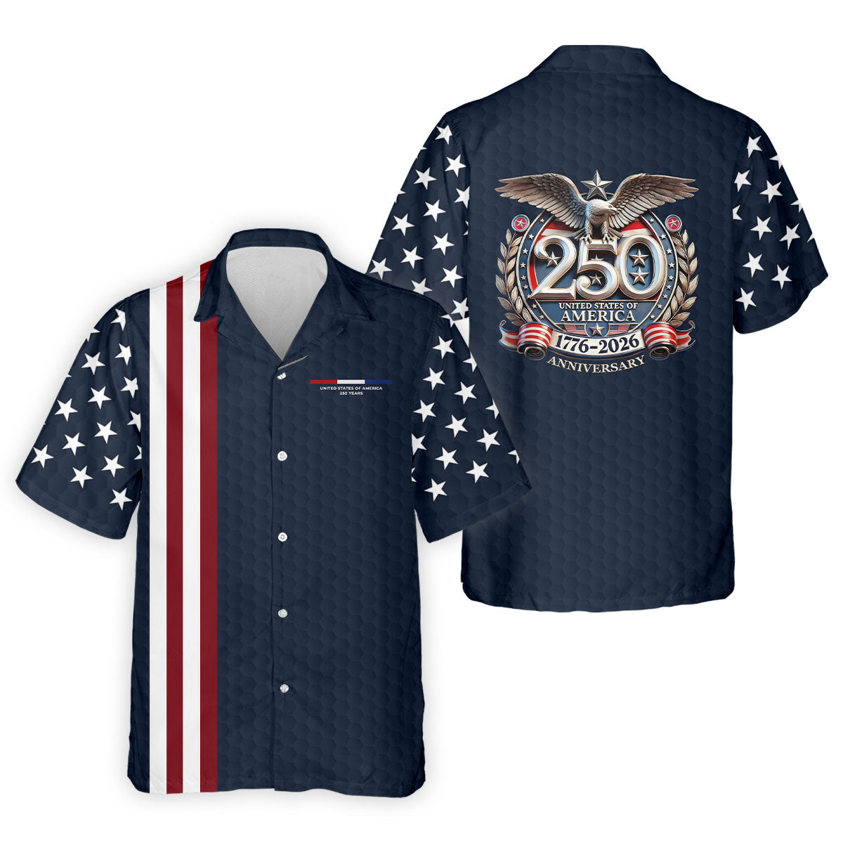 250 Years US Bald Eagle Golf Ball Pattern Golf Shirt, Patriotic 4th Of July Golf Shirts For Men