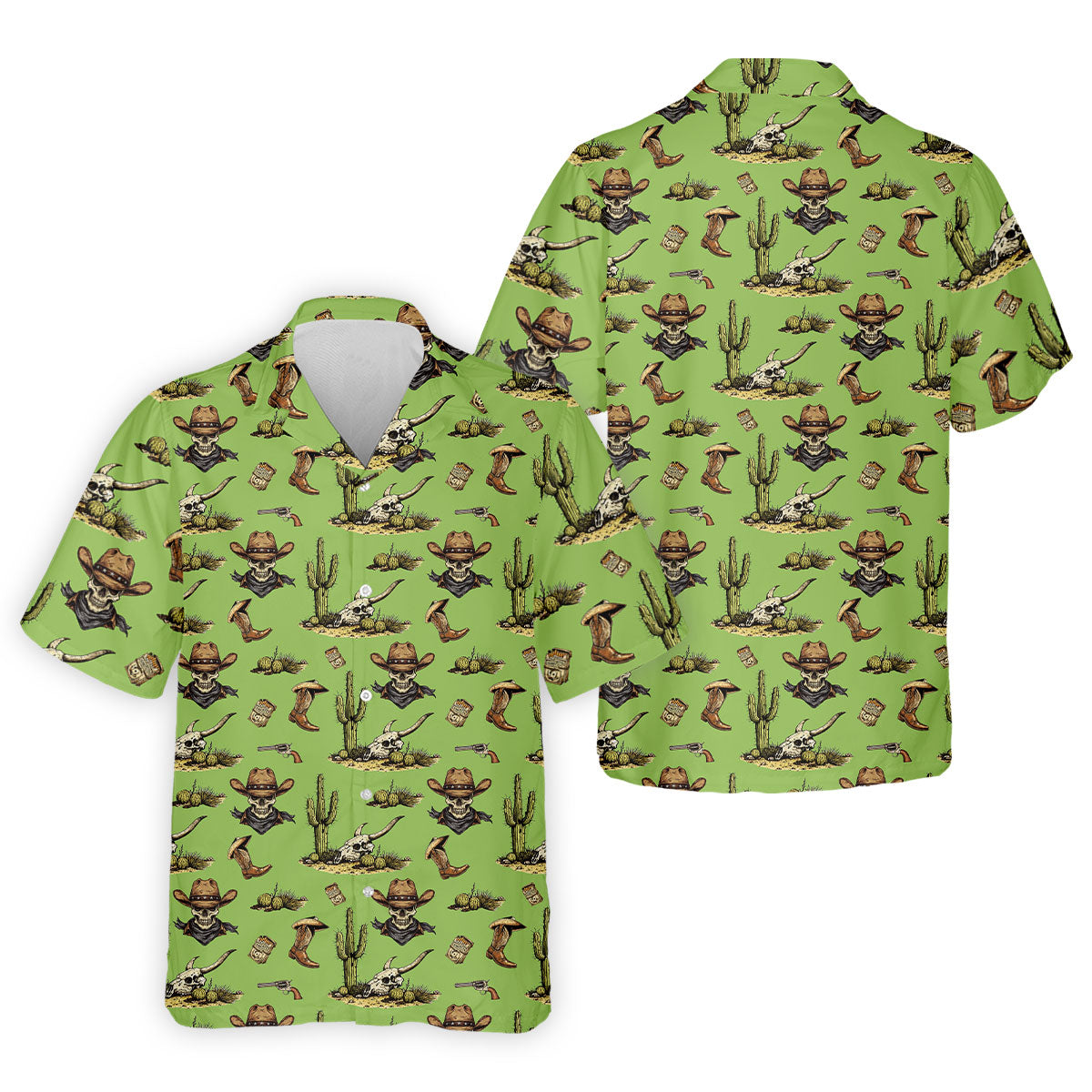 Cowboy Skeleton Longhorn Cow Skull Western Theme Sage Green Golf Tops For Men, Golf Shirts For Men