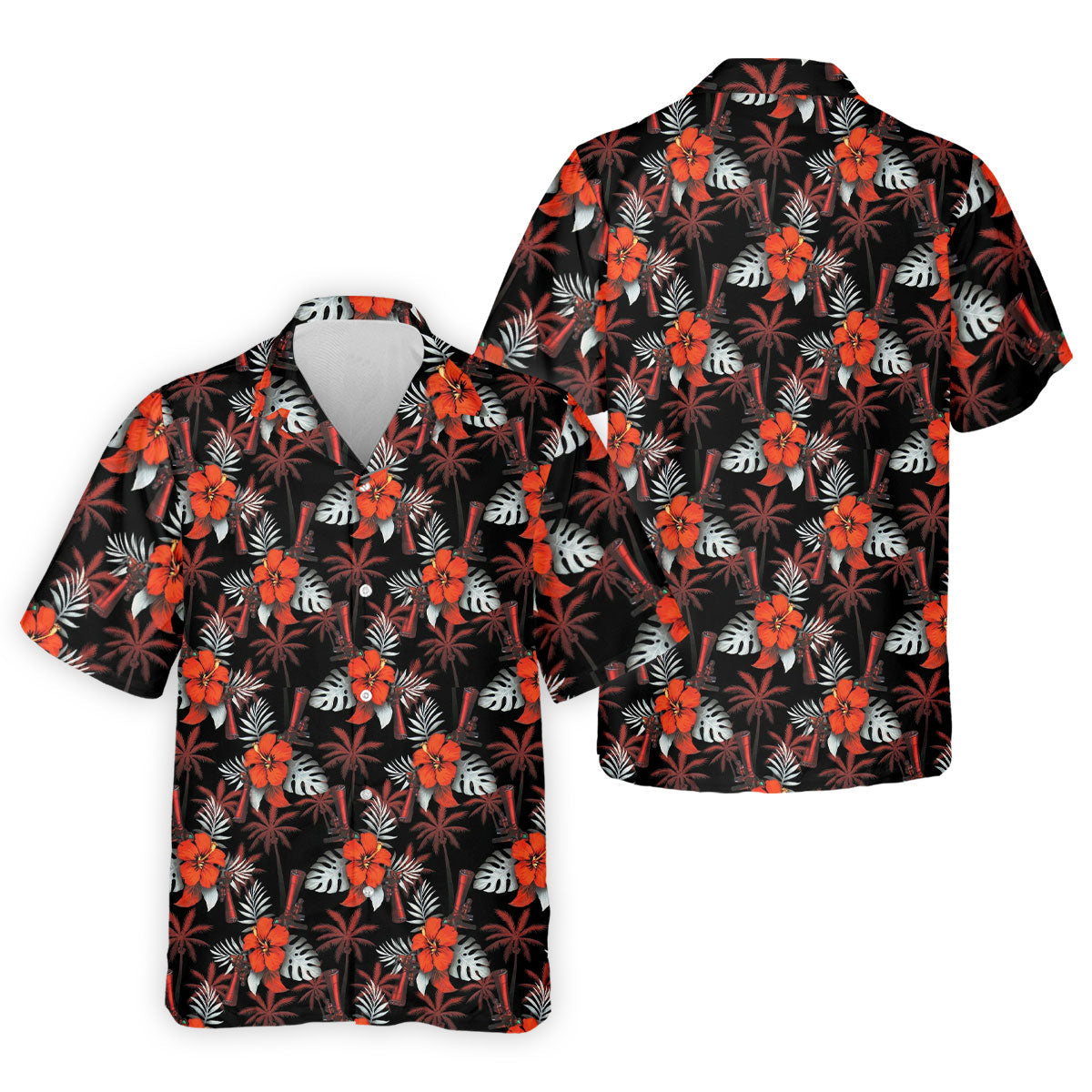 Orange Hibiscus Black Hawaiian Golf Shirt, Summer Vibe Golf Shirts For Men