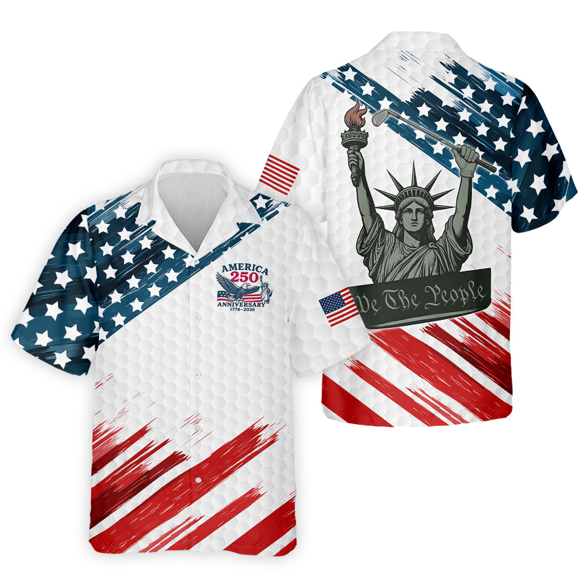 We The People Funny Statue Of Liberty US Flag Golf Shirt, 250 Years 4th Of July Golf Shirts For Men
