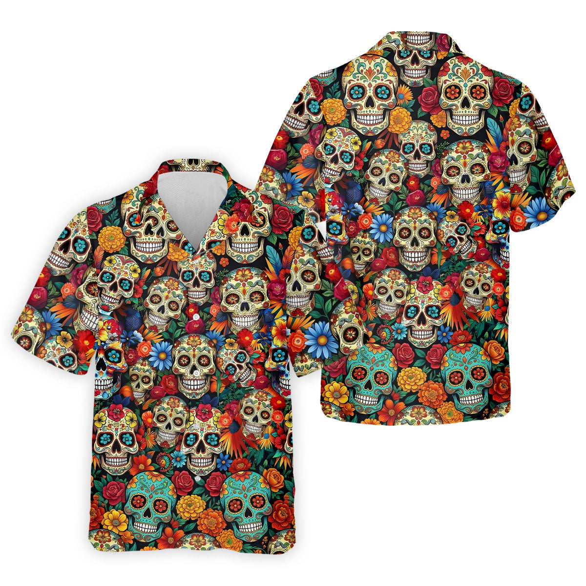 Sugar Skulls Cinco De Mayo Celebration Fiesta Golf Polo For Men, Floral Pattern Golf Shirts For Men