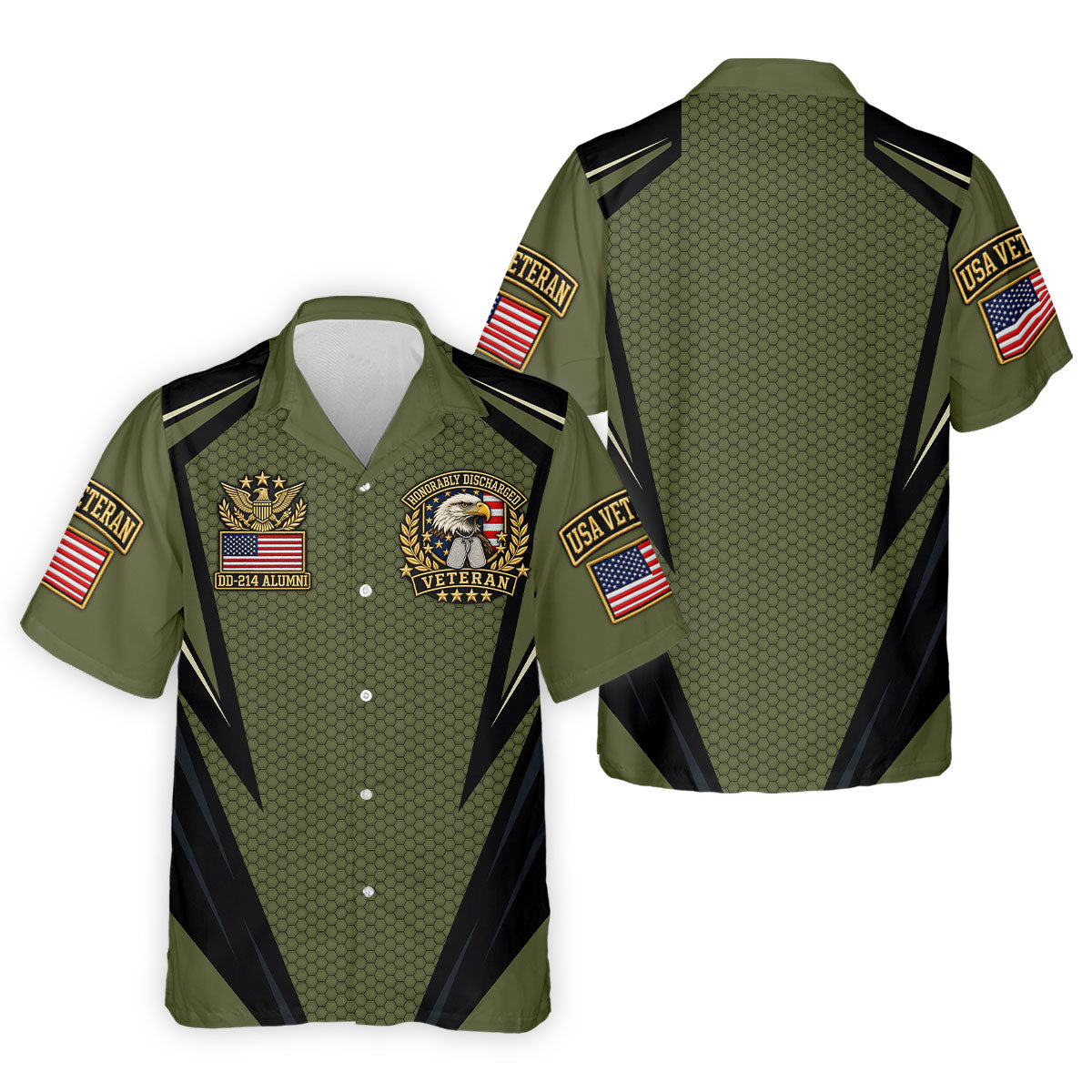 DD-214 Olive Hexagon Golf Polo Shirt, Golf Apparel For Men, Veterans Day Golf Shirt