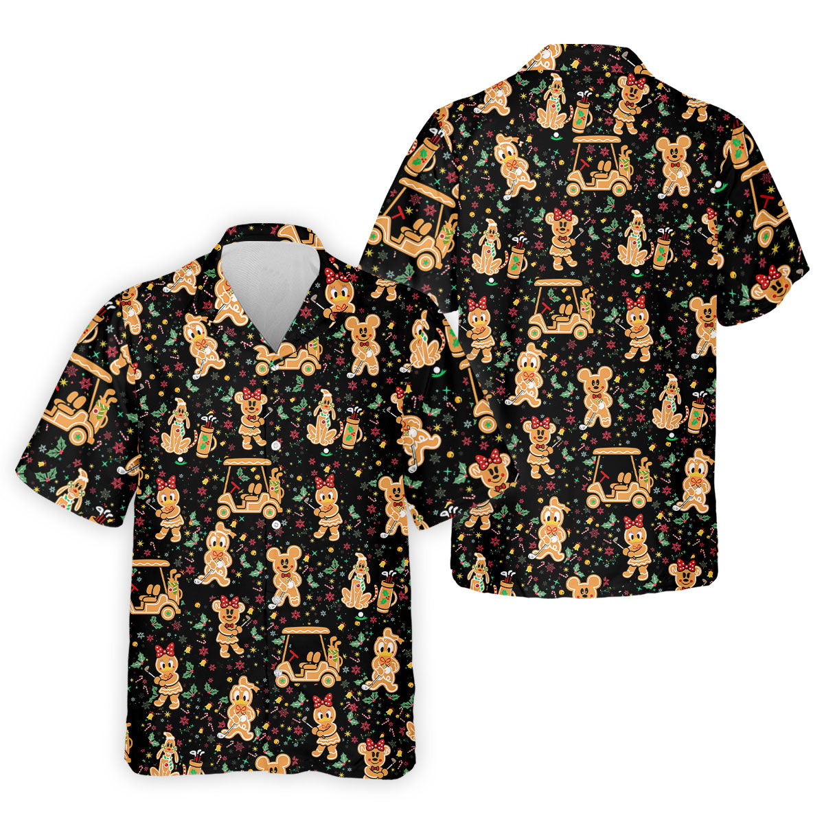 Cartoon Gingerbread Black Golf Shirt, Christmas Golf Shirt, Polo Shirts For Men, Golf Gift For Men