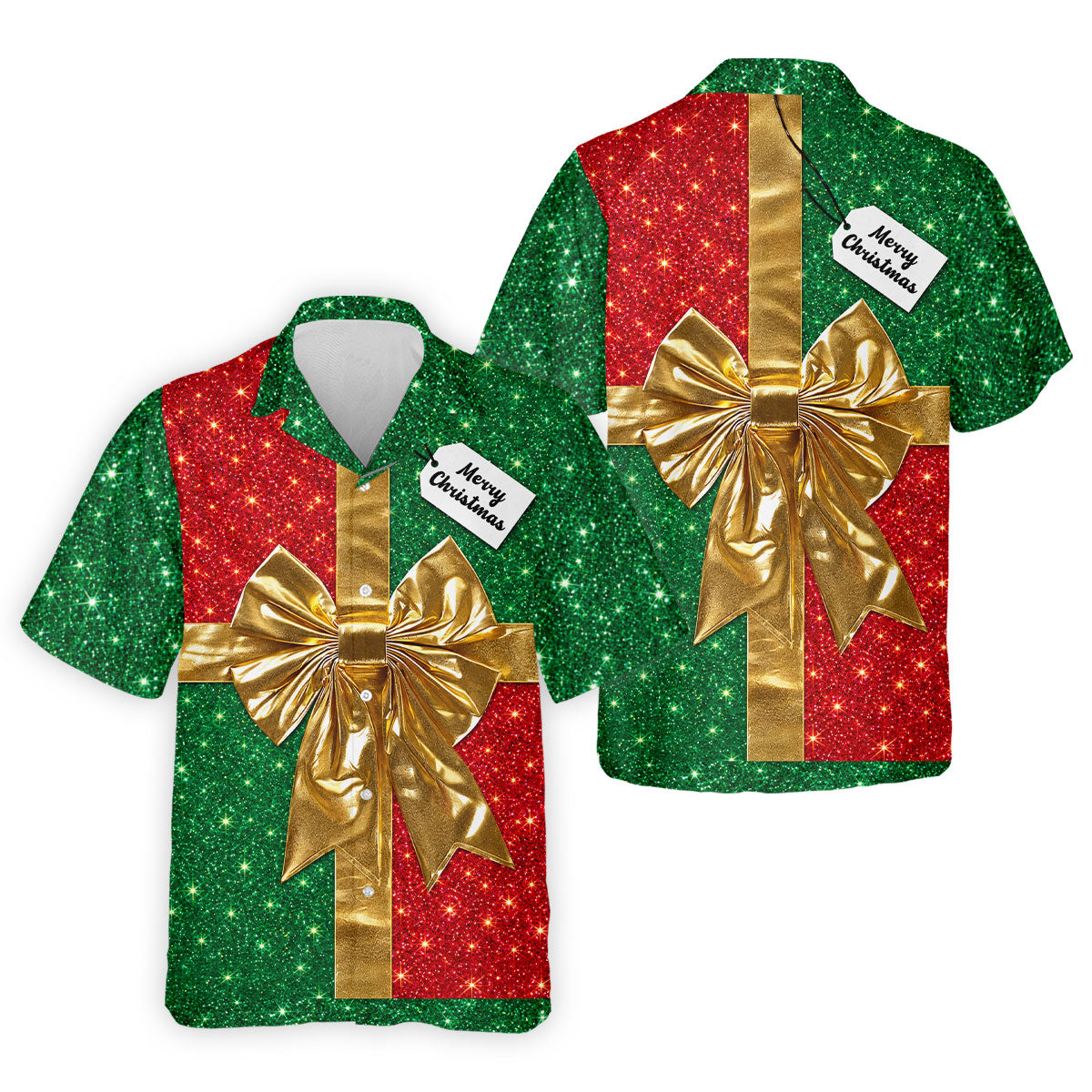 Merry Christmas Golden Gift Bow Golf Polo Shirt, Mens Golf Shirts, Polo Shirts For Men