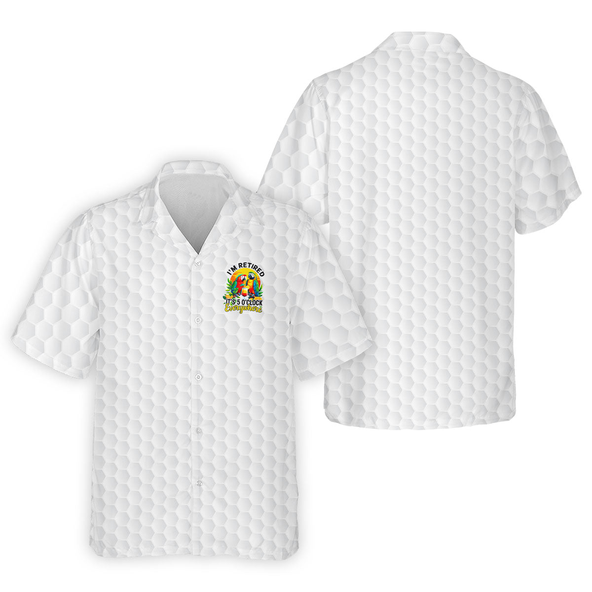 White Tropical Parrot Happy Retirement Golf Polo Shirt, Hawaiian Golf Shirt, Mens Golf Shirts