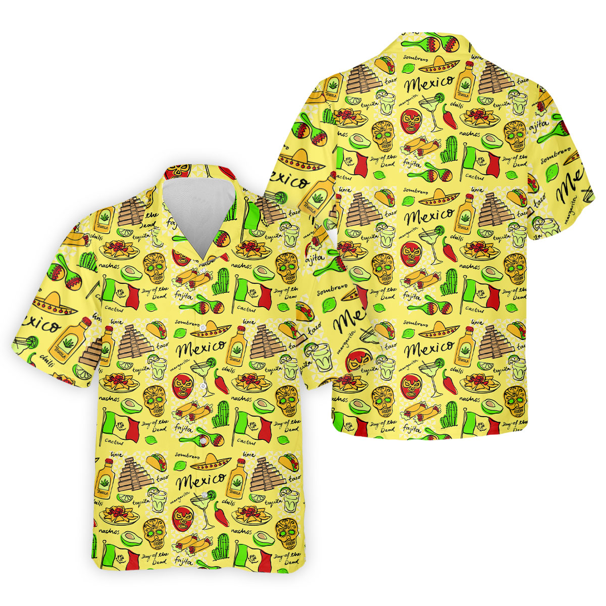 Mexican Cultural Symbols Day Of The Dead Golf Tops For Men, Cinco De Mayo Celebration Golf Shirts For Men