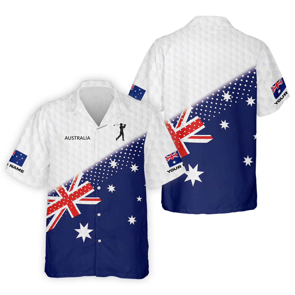 Golf Ball Pattern Australia Flag Print Men's Golf Top, Polo Shirts For Men, Golf Shirts For Men