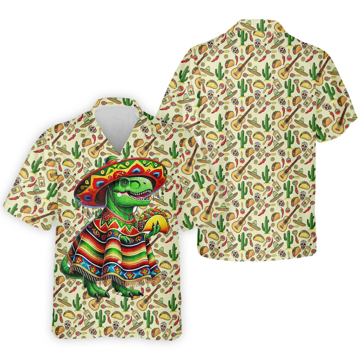 Dinosaur Taco Fiesta Time Golf Tops For Men, Cinco De Mayo Celebration Golf Shirts For Men