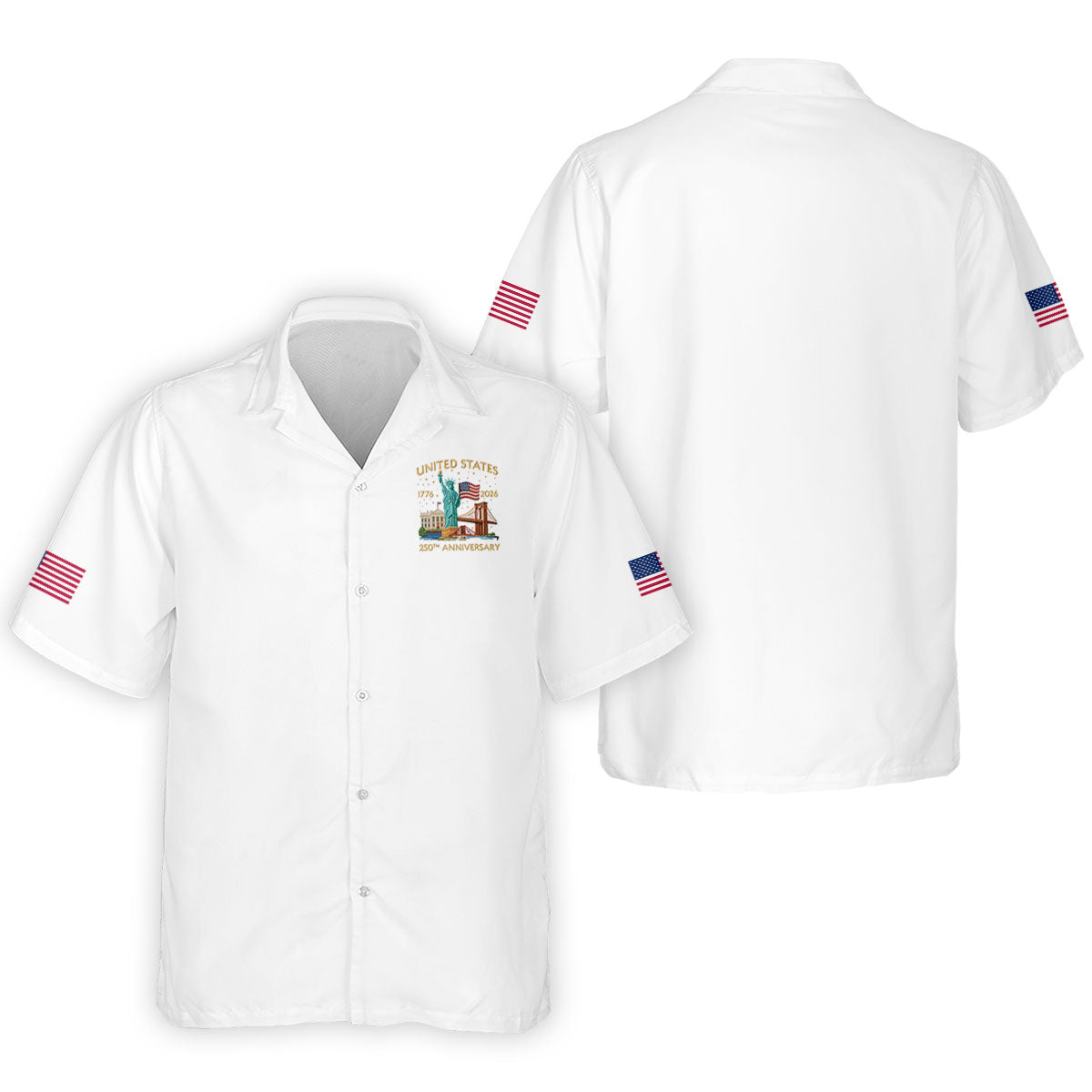 American Symbols White Patriotic Golf Shirt, US 250 Years 4th Of July Golf Shirts For Men