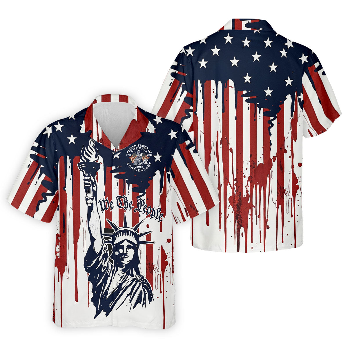 We The People 250 Years Statue Of Liberty And Flag Pattern Patriotic Golf Shirt, Golf Shirts For Men