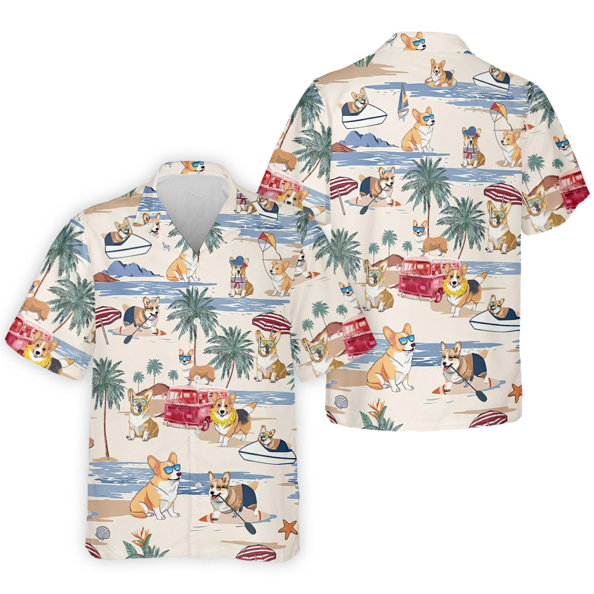 Cute Corgi Beach Vacation Tropical Golf Polo Shirt, Hawaiian Golf Shirt, Golf Shirts For Men