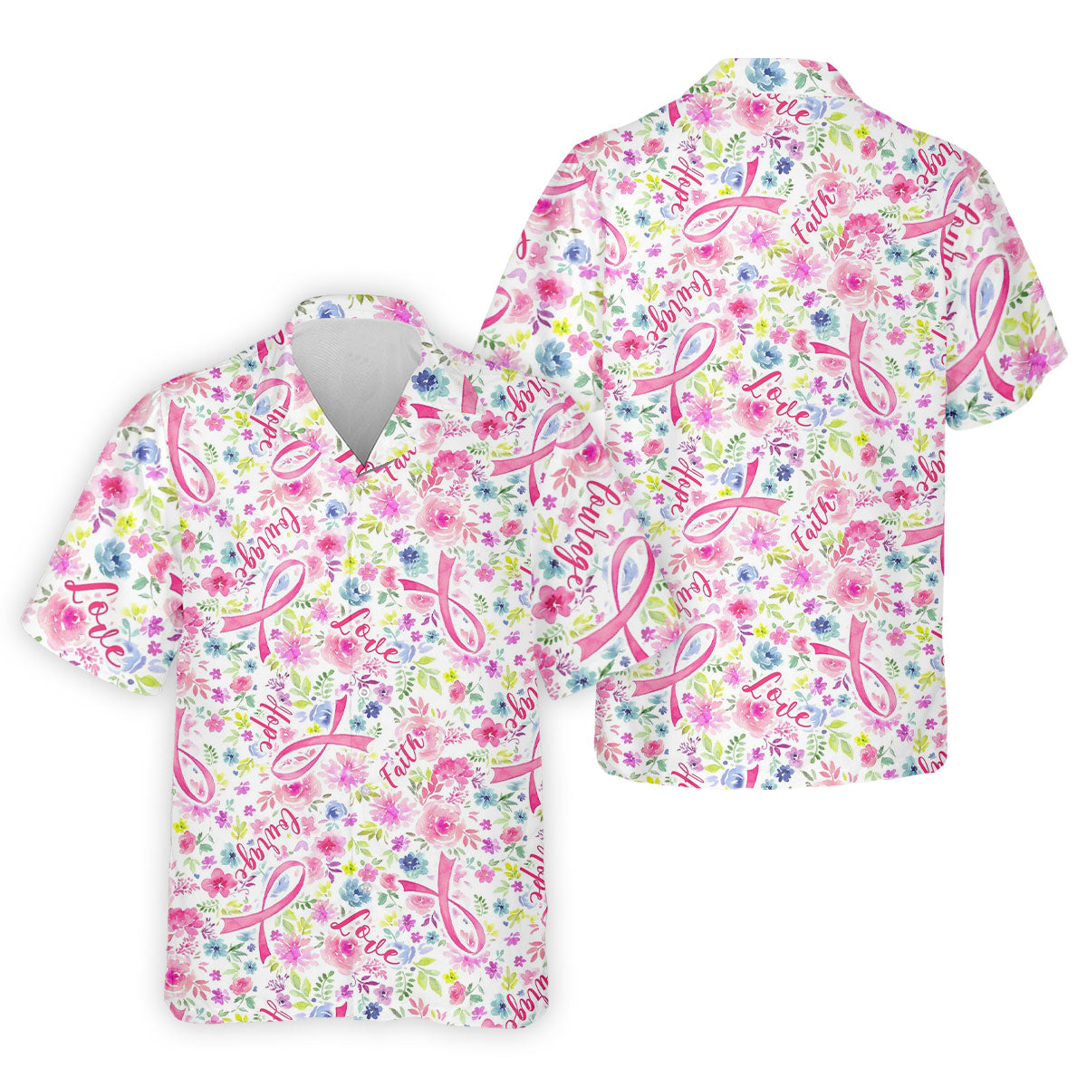 Faith Hope Love Floral Breast Cancer Polo Shirt, Golf Shirts For Men, Printed Golf Shirts