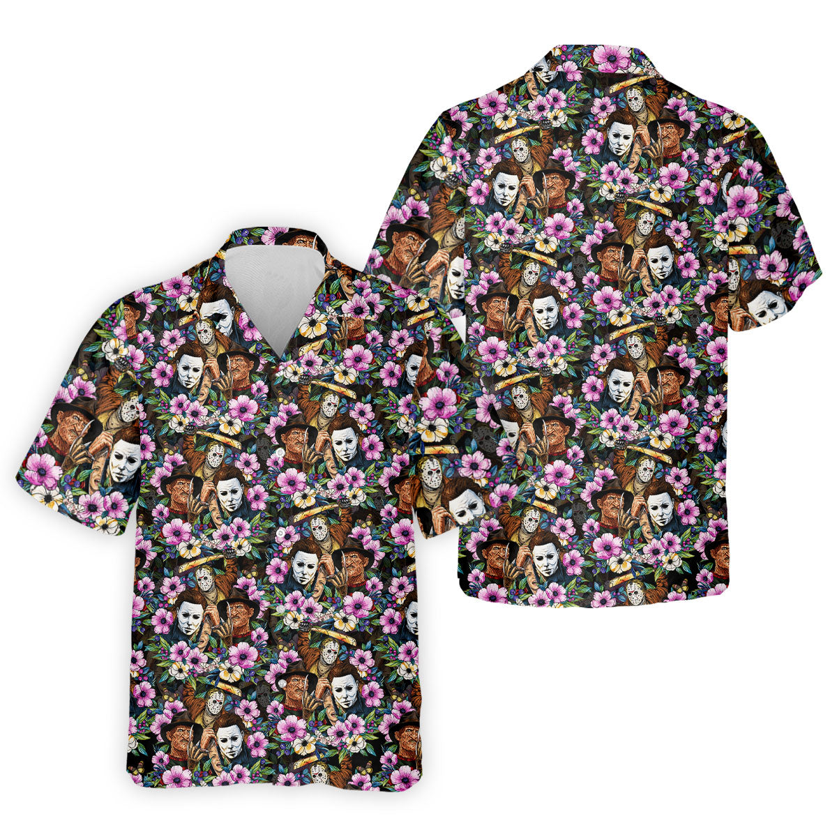 Floral Horror Character Halloween Golf Polo Shirt, Halloween Shirt, Golf Shirts For Men