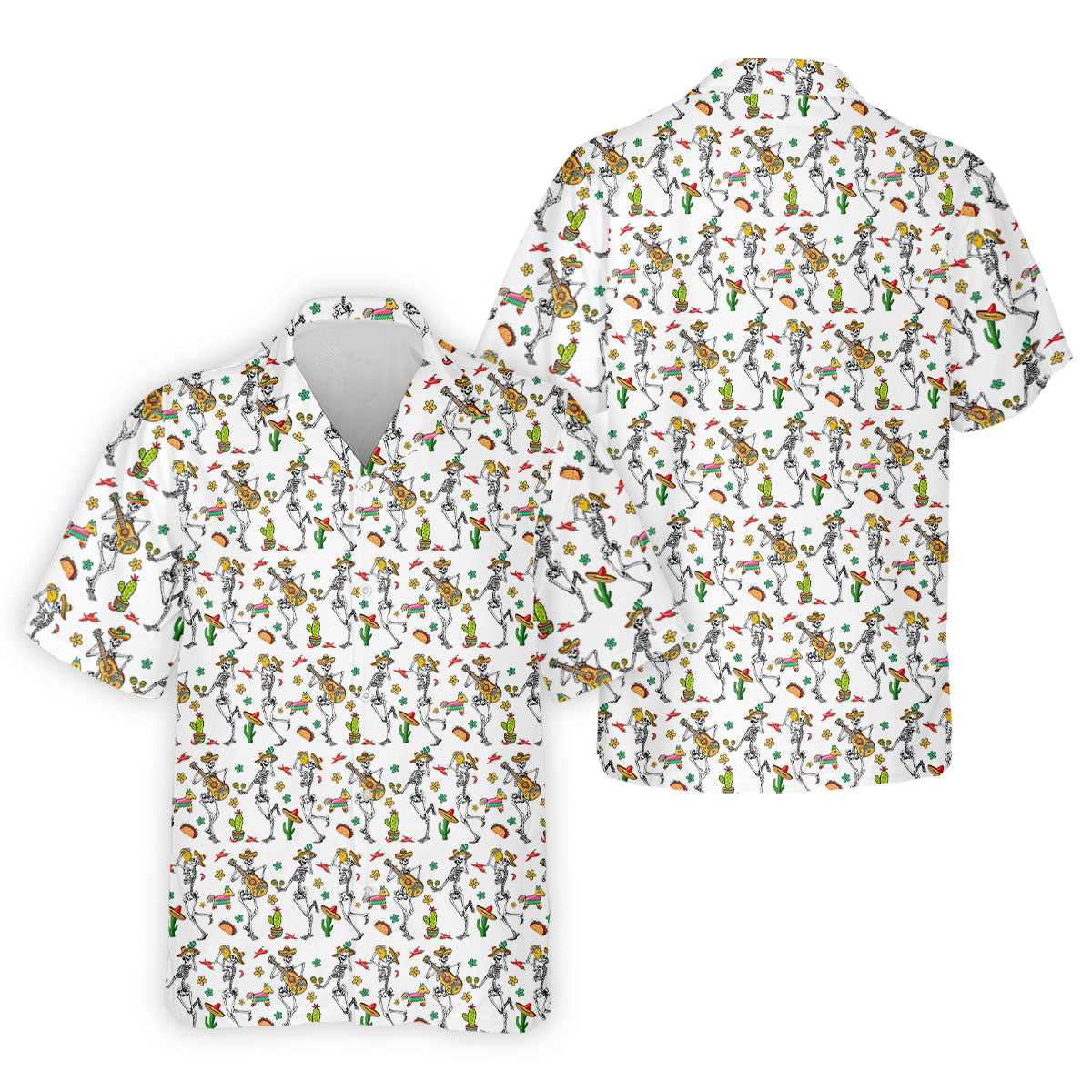 Dia De Muertos Skeletons Cinco De Mayo Celebration Fiesta Themed White Golf Shirts For Men